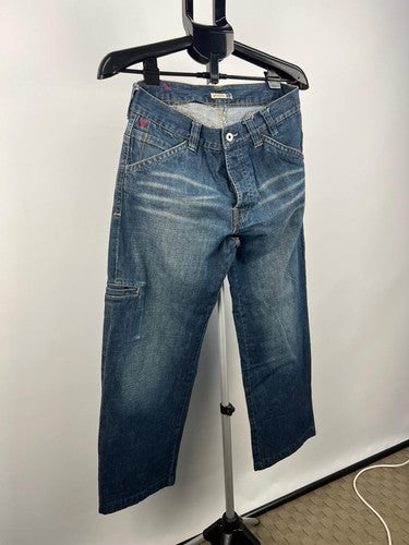 Mooks Men's Carpenter Cropped Jeans Blue Denim Cinch Back W30