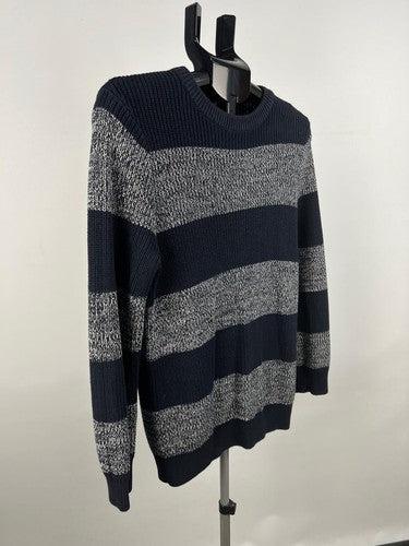 H&M Men’s Navy Gray Striped Knit Pullover Sweater Size Small