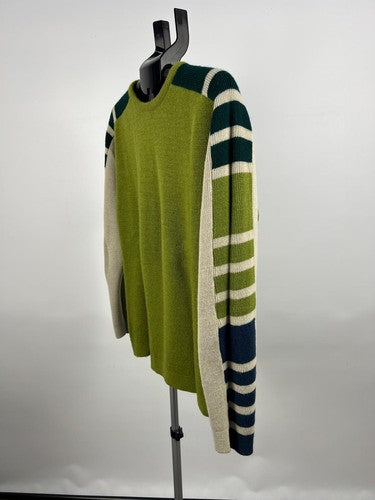 Diesel Knitwear Striped Sleeve Crew Neck Jumper Sweater Green Size S