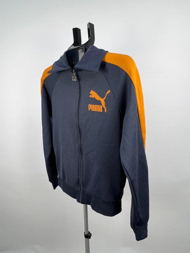 PUMA Men’s Track Jacket S Navy Blue Orange Full Zip Raglan