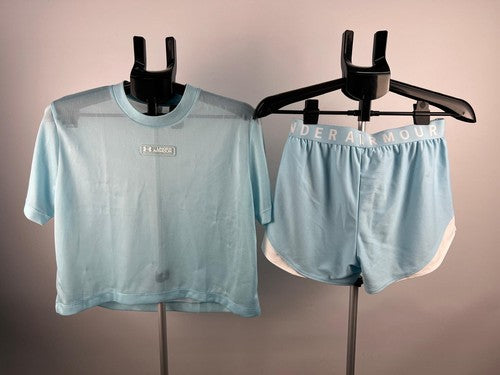 Under Armour HeatGear Women’s Mesh Crop Tee & Shorts Set Blue XS/S