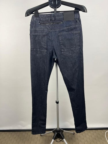 Men's Indigo Raw Skinny Stretch Jeans Button Fly Zip Back Pocket 32