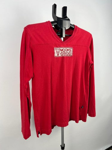 Mooks Red Long Sleeve V-Neck Cotton T-Shirt Men's Size S