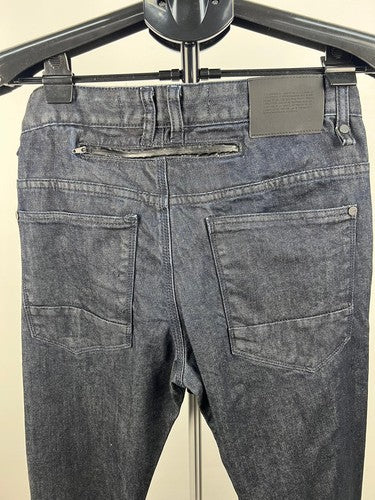 Men's Indigo Raw Skinny Stretch Jeans Button Fly Zip Back Pocket 32