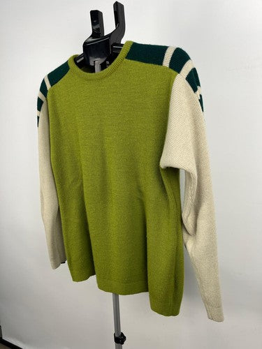 Diesel Knitwear Striped Sleeve Crew Neck Jumper Sweater Green Size S