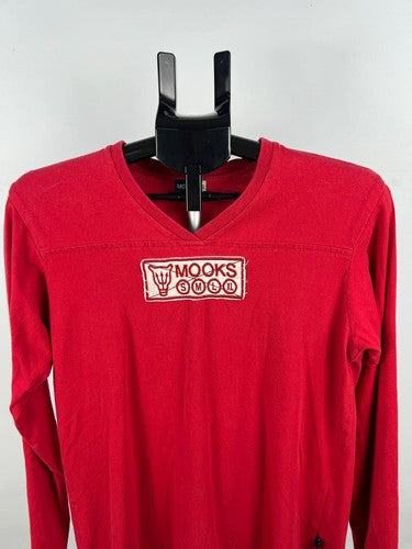 Mooks Red Long Sleeve V-Neck Cotton T-Shirt Men's Size S
