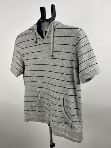 Gray Striped Short Sleeve Cotton Hoodie Sweatshirt S