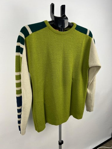Diesel Knitwear Striped Sleeve Crew Neck Jumper Sweater Green Size S