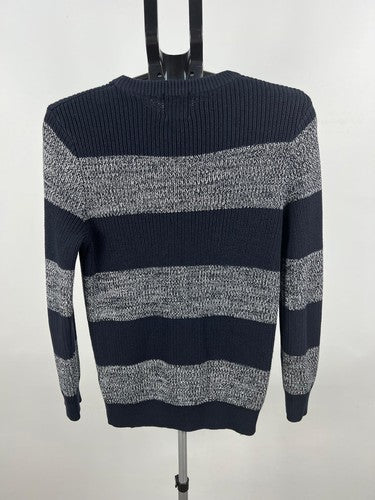 H&M Men’s Navy Gray Striped Knit Pullover Sweater Size Small
