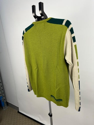 Diesel Knitwear Striped Sleeve Crew Neck Jumper Sweater Green Size S