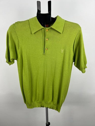Mooks 100% Cotton Knit Polo Shirt Green Short Sleeve Size S