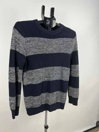 H&M Men’s Navy Gray Striped Knit Pullover Sweater Size Small