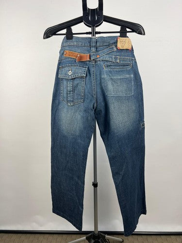 Mooks Men's Carpenter Cropped Jeans Blue Denim Cinch Back W30