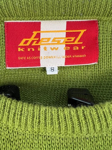 Diesel Knitwear Striped Sleeve Crew Neck Jumper Sweater Green Size S