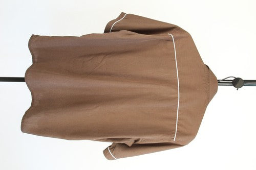 standard brown short sleeve camp button-up shirt L embroidered racing