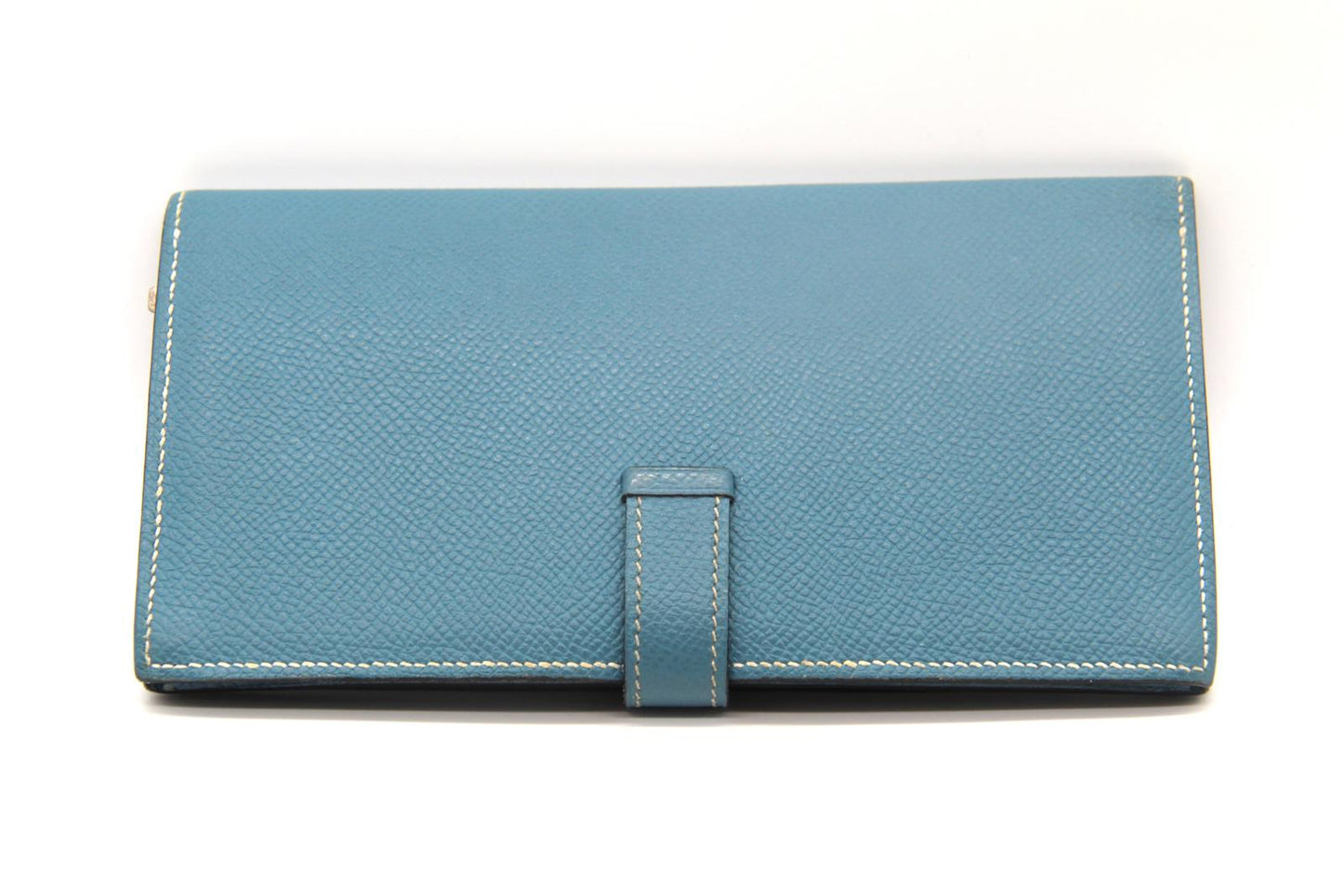 Hermès Béarn Wallet – Blue Leather with Palladium H Clasp – Made in France