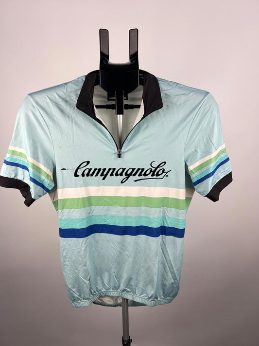 Campagnolo Cycling Jersey - S - Light Blue Striped - Quarter Zip - Rear Pockets