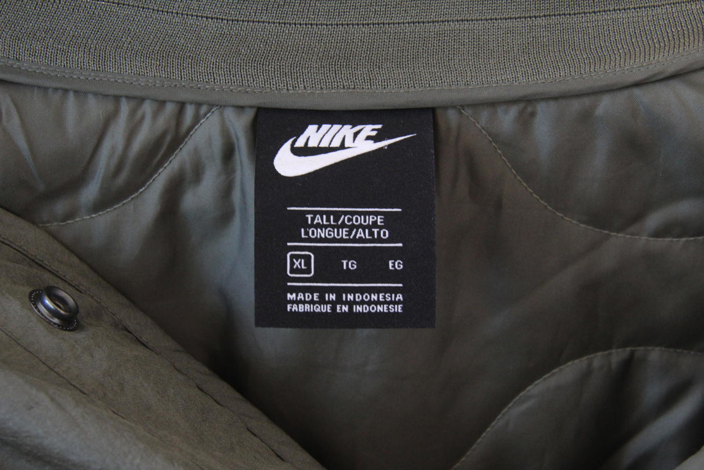 Nike Swoosh Olive Green Quilted Bomber Jacket (Size XL Tall)