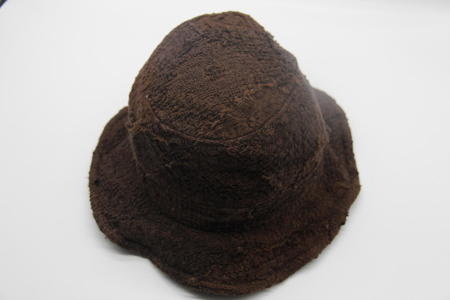 By Walid Distressed Brown Textured Bucket Hat – Size L – Made in England