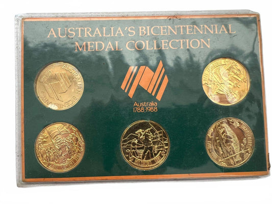 AUSTRALIA'S BICENTENNIAL FIVE MEDAL COLLECTION 1788-1988