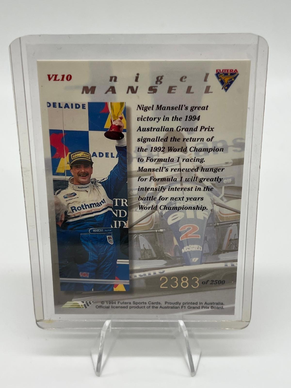 1994 Futera F1 Formula 1 Winner Exchange 2 Card Set VL10 Nigel Mansell 2383/2500