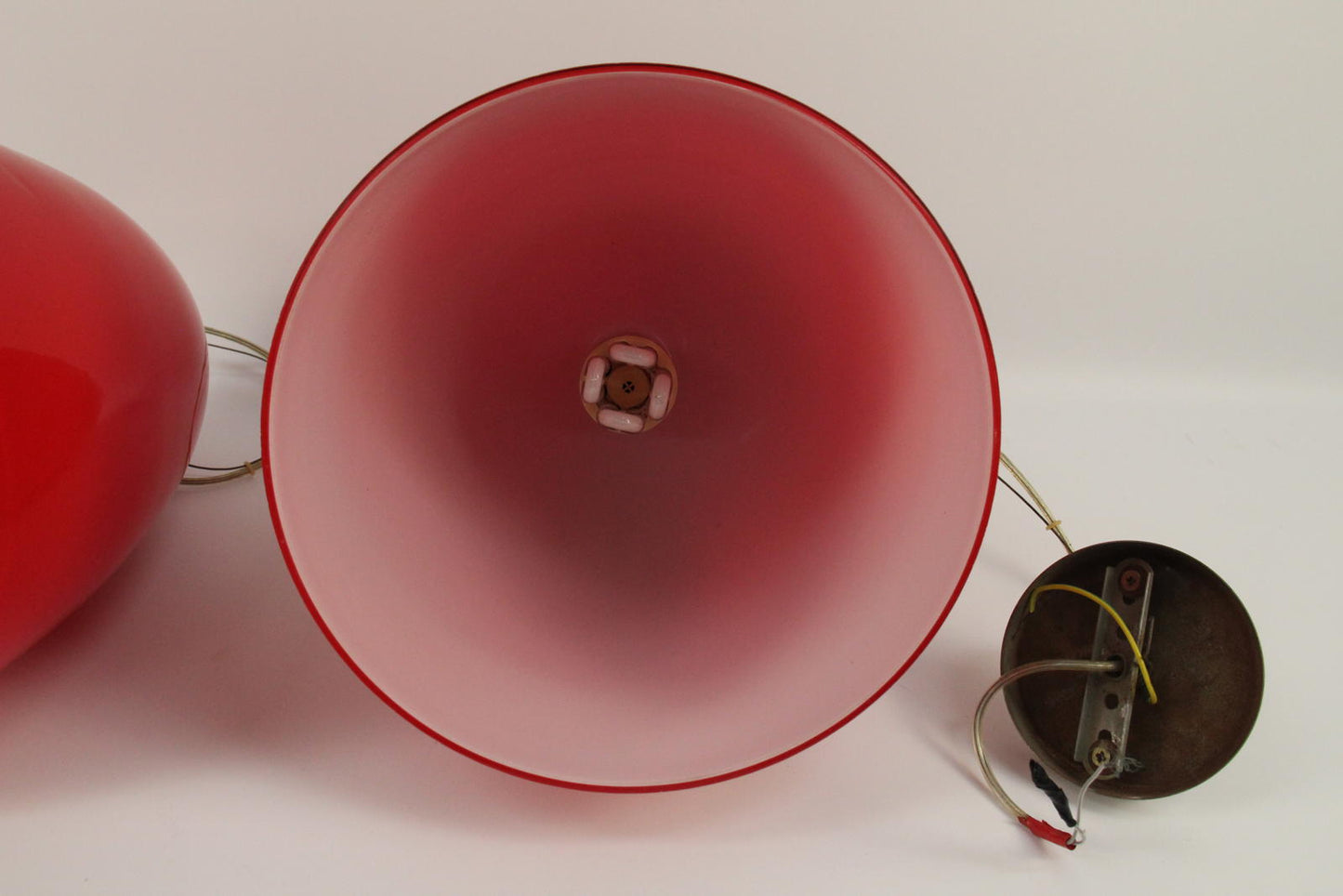 Pair of Red Glass Dome Pendant Lights – Vintage Style
