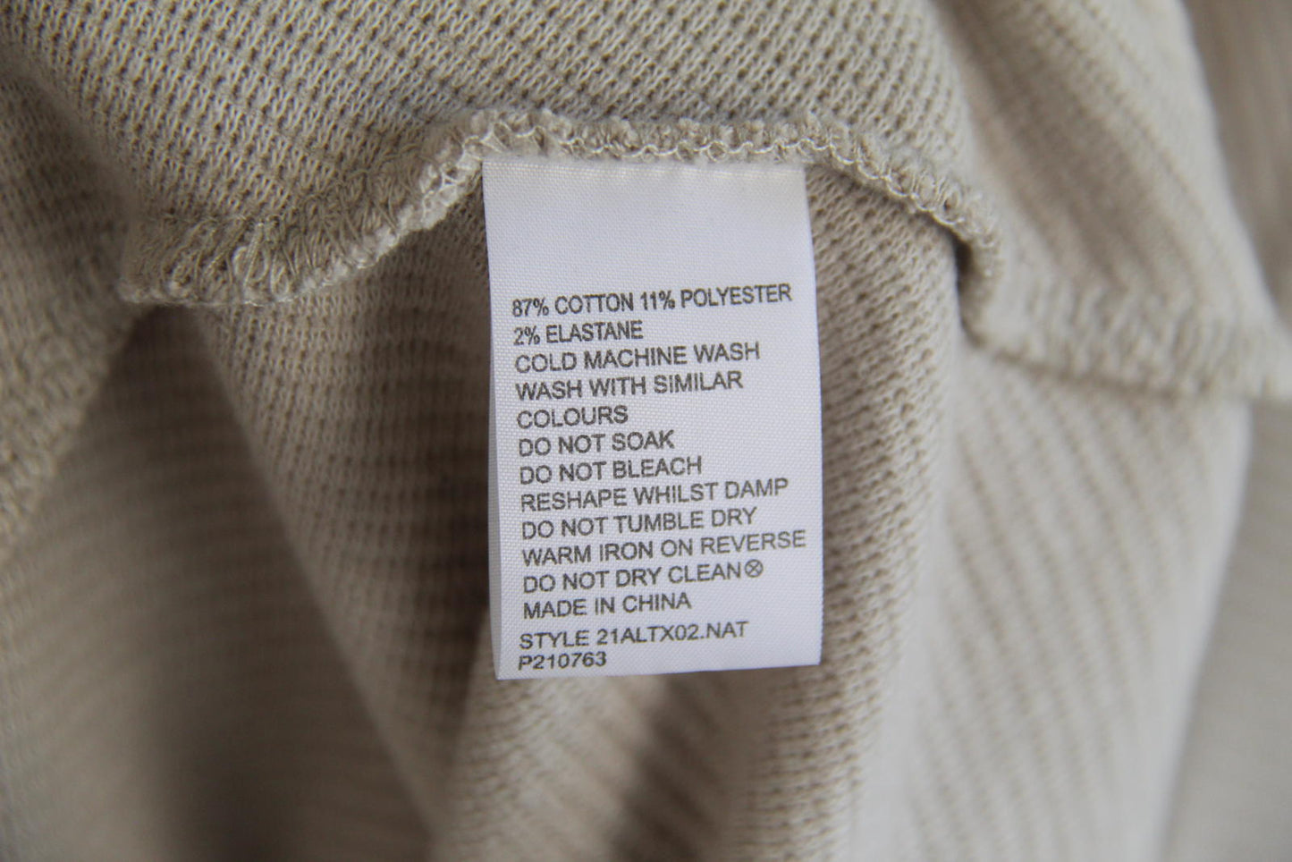 YD. Ribbed Beige Long Sleeve Top – Size 2XL – Cotton Blend