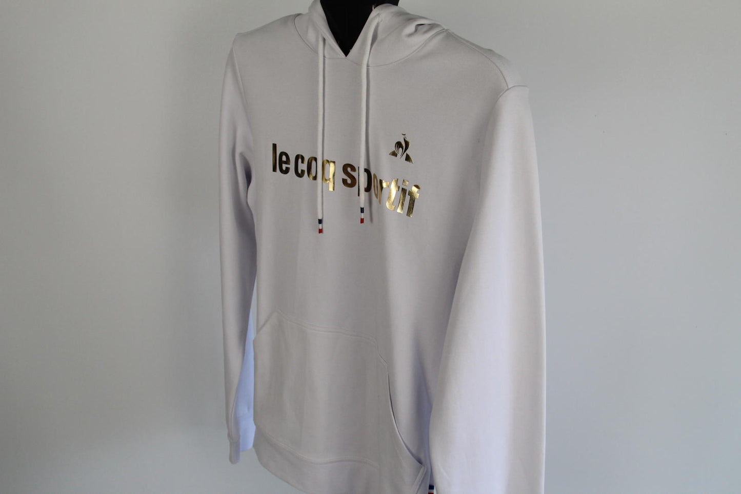 Le Coq Sportif Roissey White Hoodie Gold Foil Logo Sweatshirt - Size S