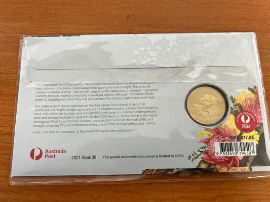 Australia Post 2021 Dreaming Down Under Numismatic Cover - Tasmanian Devil PNC