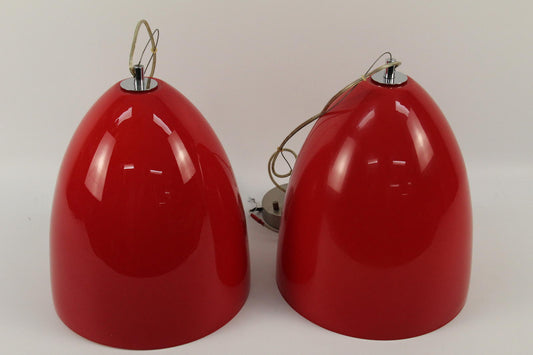 Pair of Red Glass Dome Pendant Lights – Vintage Style