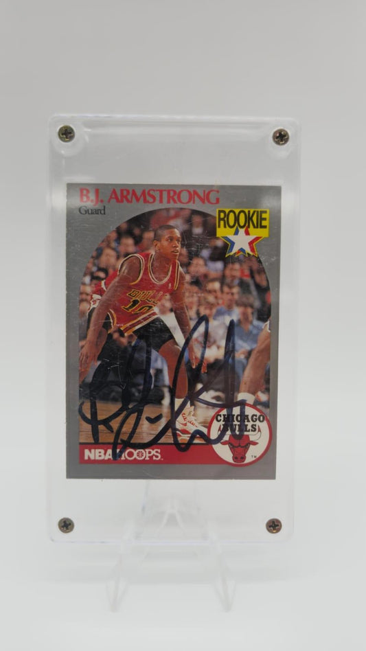 1990 NBA Hoops B.J. Armstrong Rookie Card #60 Autographed Chicago Bulls