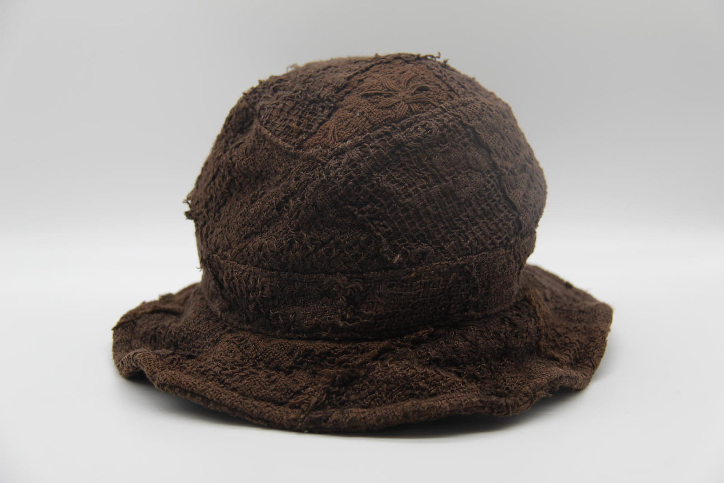 By Walid Distressed Brown Textured Bucket Hat – Size L – Made in England