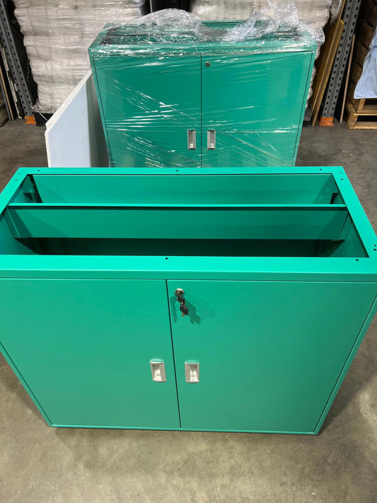 Heavy-Duty Lockable Steel Cabinet – Powder-Coated Green – 2 Doors with Internal Shelf