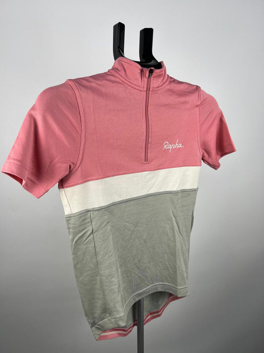 Rapha Short Sleeve Cycling Jersey XS Pink Grey White 1/4 Zip