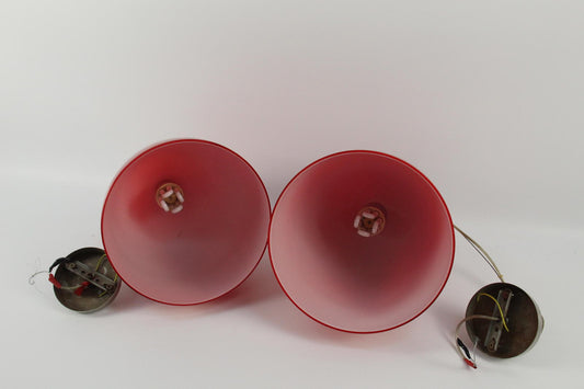 Pair of Red Glass Dome Pendant Lights – Vintage Style