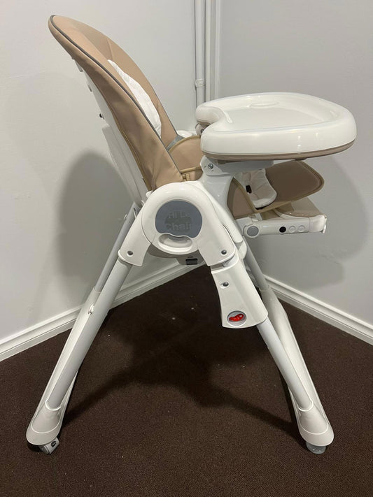Aussie Baby Hi-Lo Adjustable Reclining High Chair w/ Tray – Beige & White