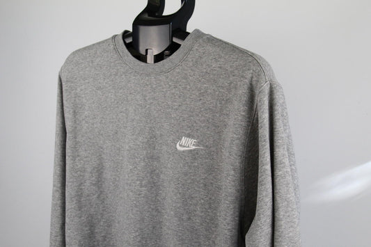 Nike Crewneck Sweatshirt Men's Medium Grey Pullover Jumper Swoosh Cotton Blend