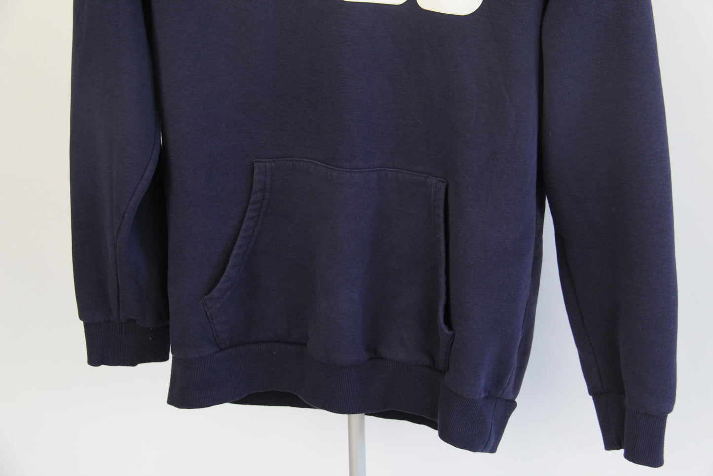 FILA Navy Blue Pullover Hoodie (M) — Logo Front, Red Lined Hood, Kangaroo Pocket