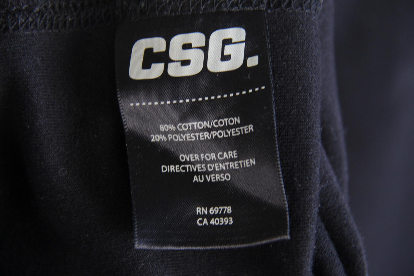 CSG Men's Black Pullover Hoodie – Size 2XL – Cotton Blend – Arm Zip Pocket