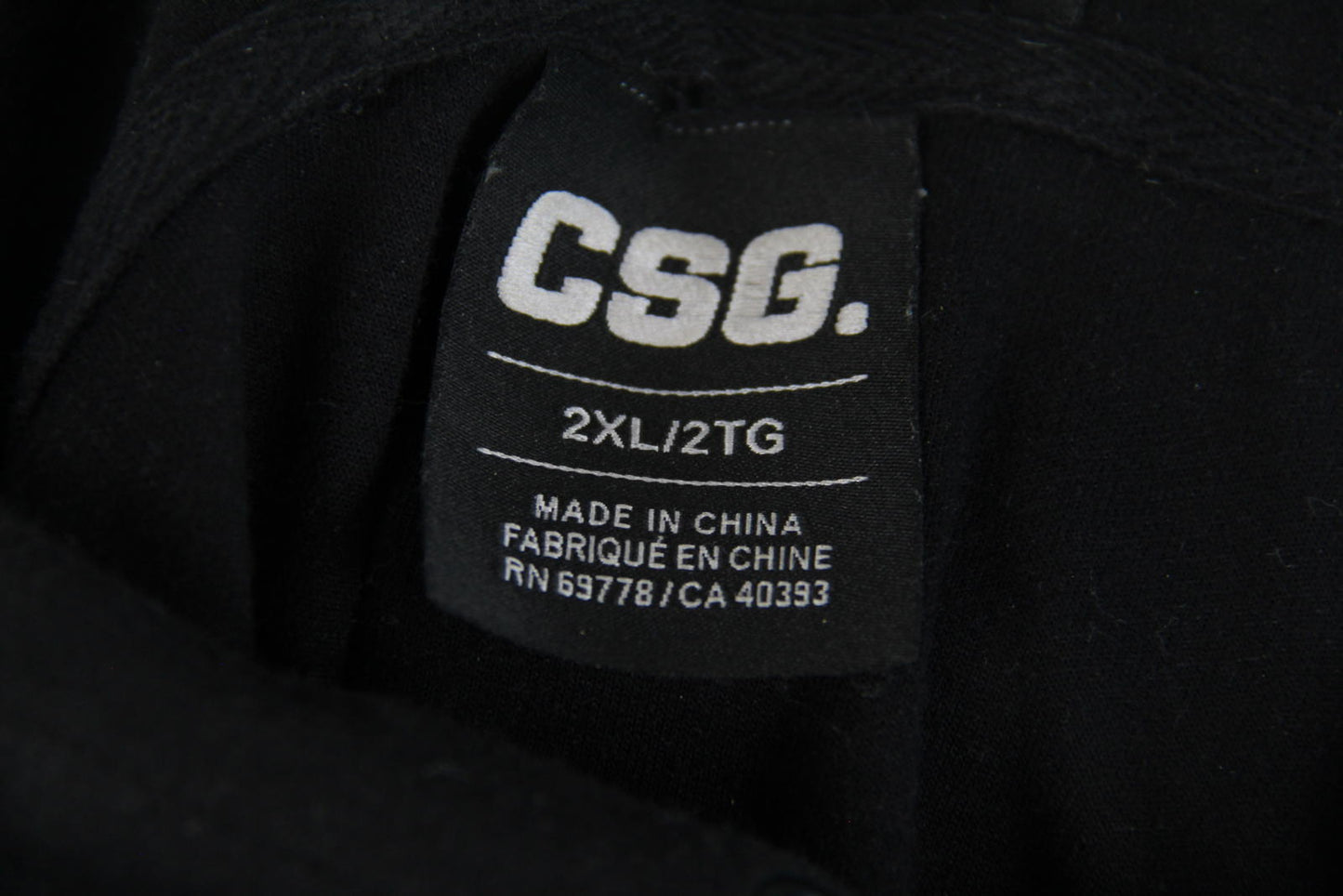 CSG Men's Black Pullover Hoodie – Size 2XL – Cotton Blend – Arm Zip Pocket