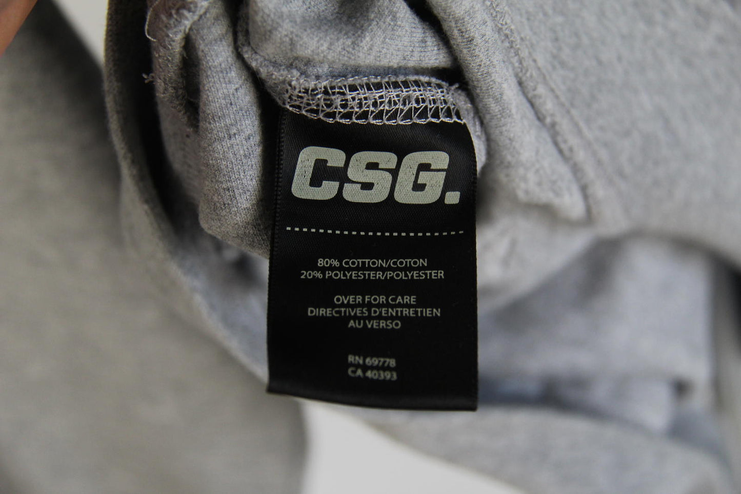 CSG Men's Grey Pullover Hoodie – Size 2XL – Cotton Blend – Arm Zip Pocket