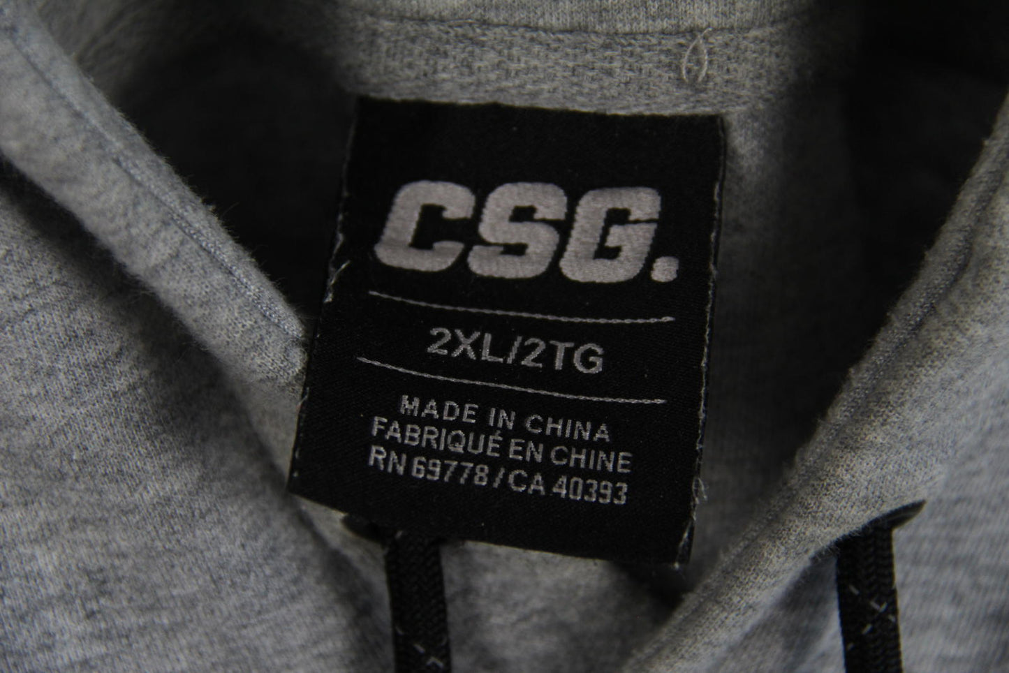 CSG Men's Grey Pullover Hoodie – Size 2XL – Cotton Blend – Arm Zip Pocket