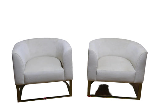 White barrel chairs with brass base made by Interdesign