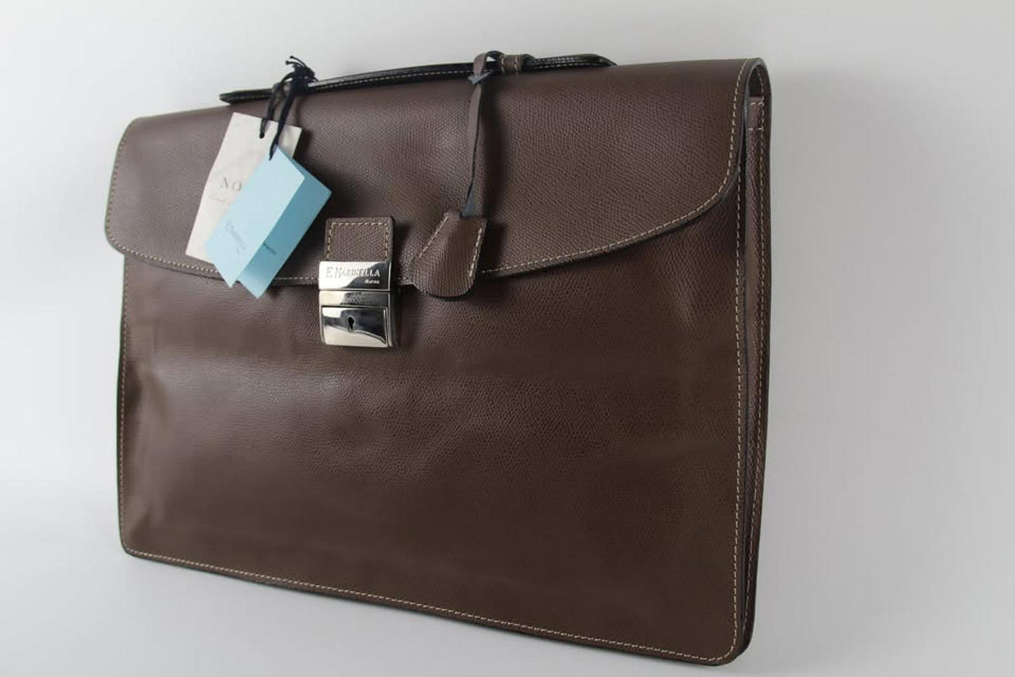 E. Marinella Brown Hammered Leather Briefcase, New With Tags