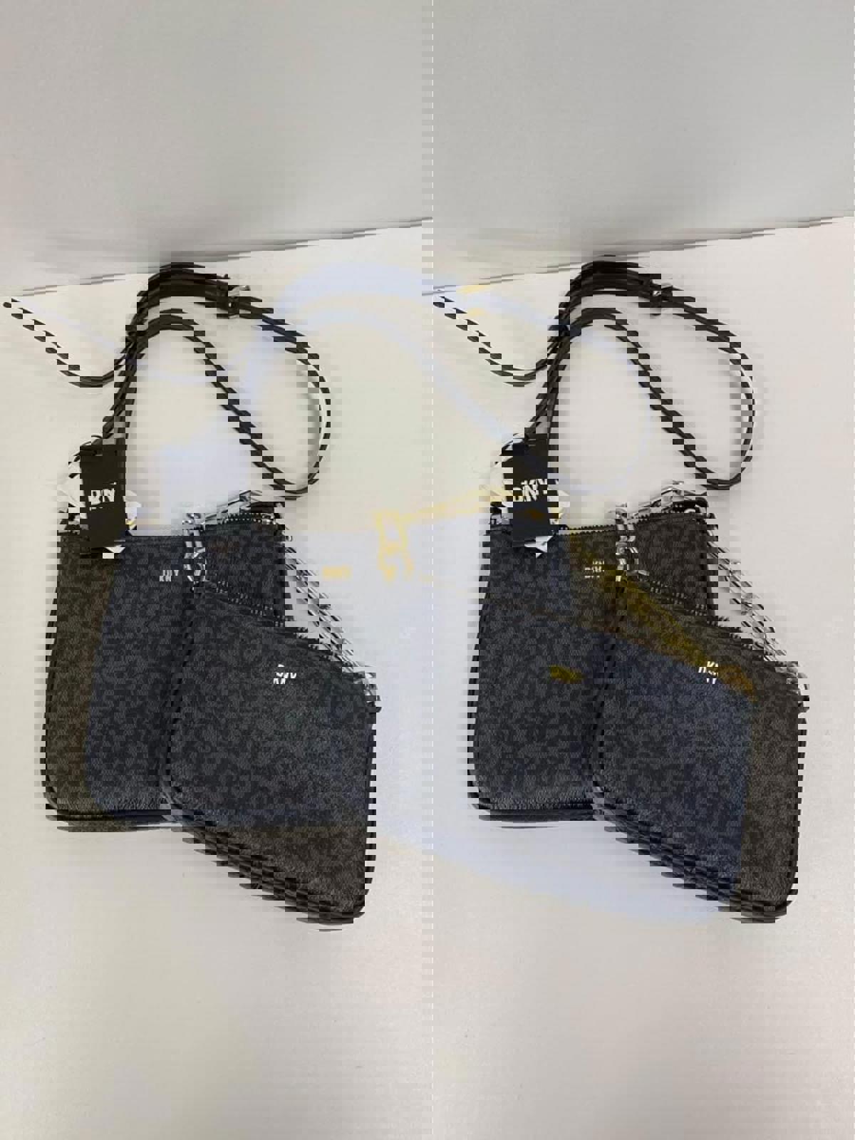 DKNY Lexi Double Demi Crossbody Bag Set – Monogram Logo – Black/Gold – RRP $299