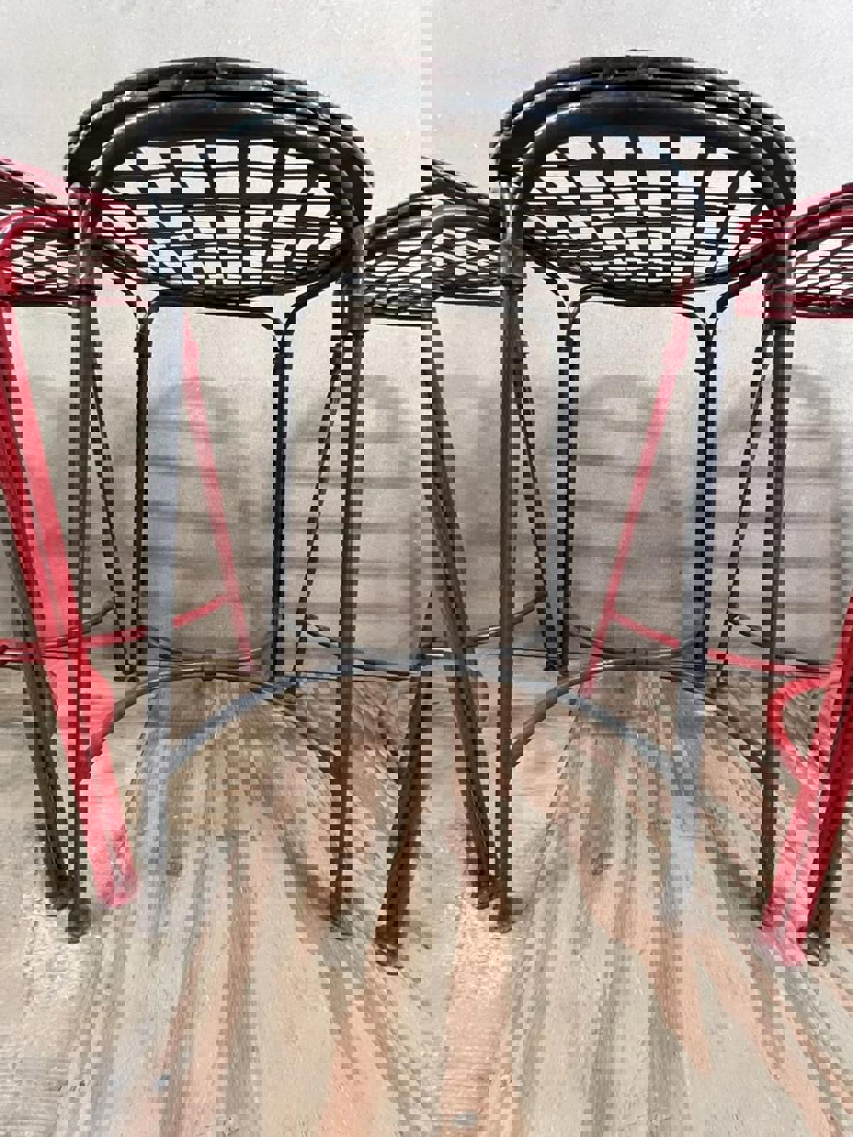 Industrial style metal lattice stools