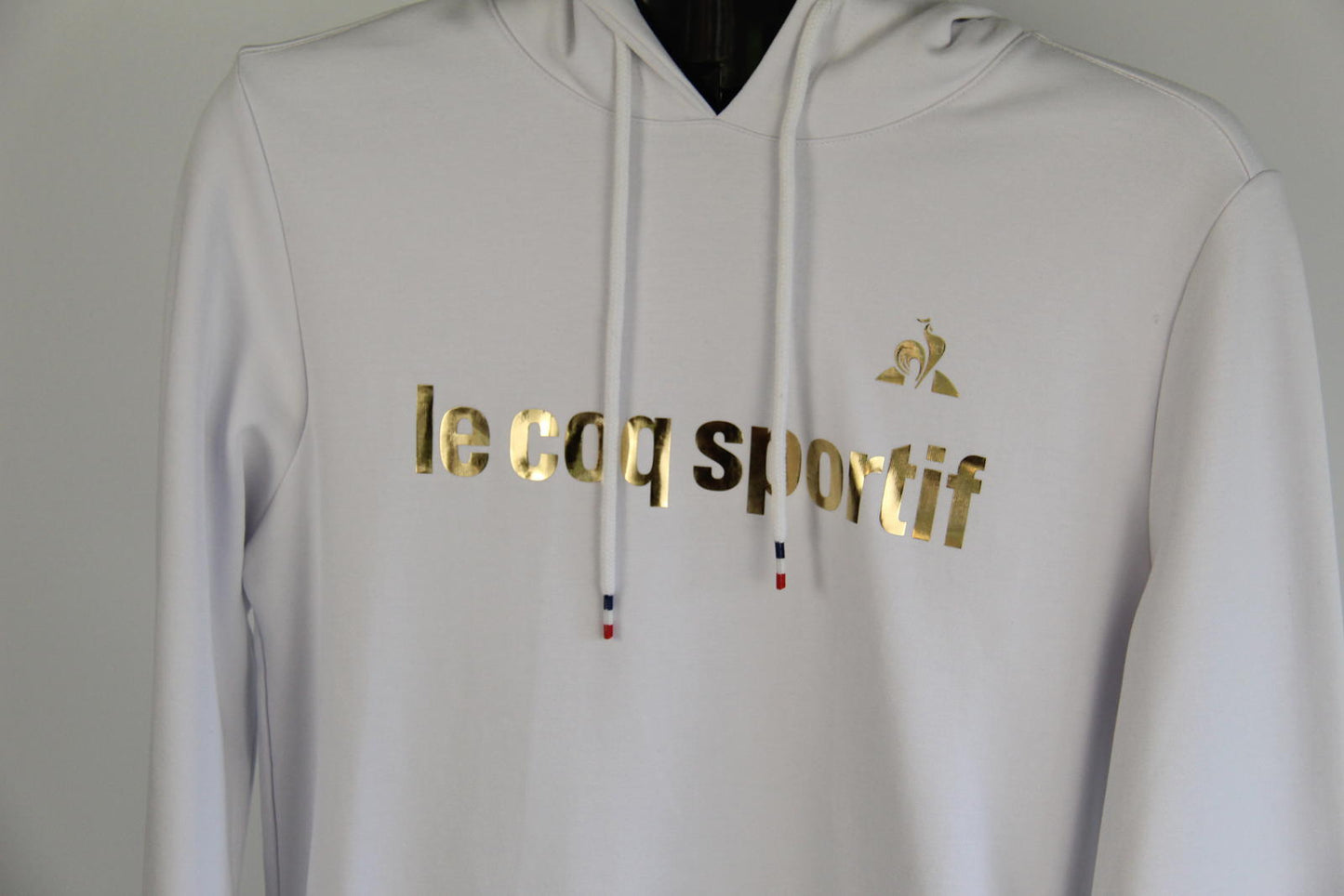 Le Coq Sportif Roissey White Hoodie Gold Foil Logo Sweatshirt - Size S