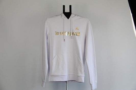 Le Coq Sportif Roissey White Hoodie Gold Foil Logo Sweatshirt - Size S