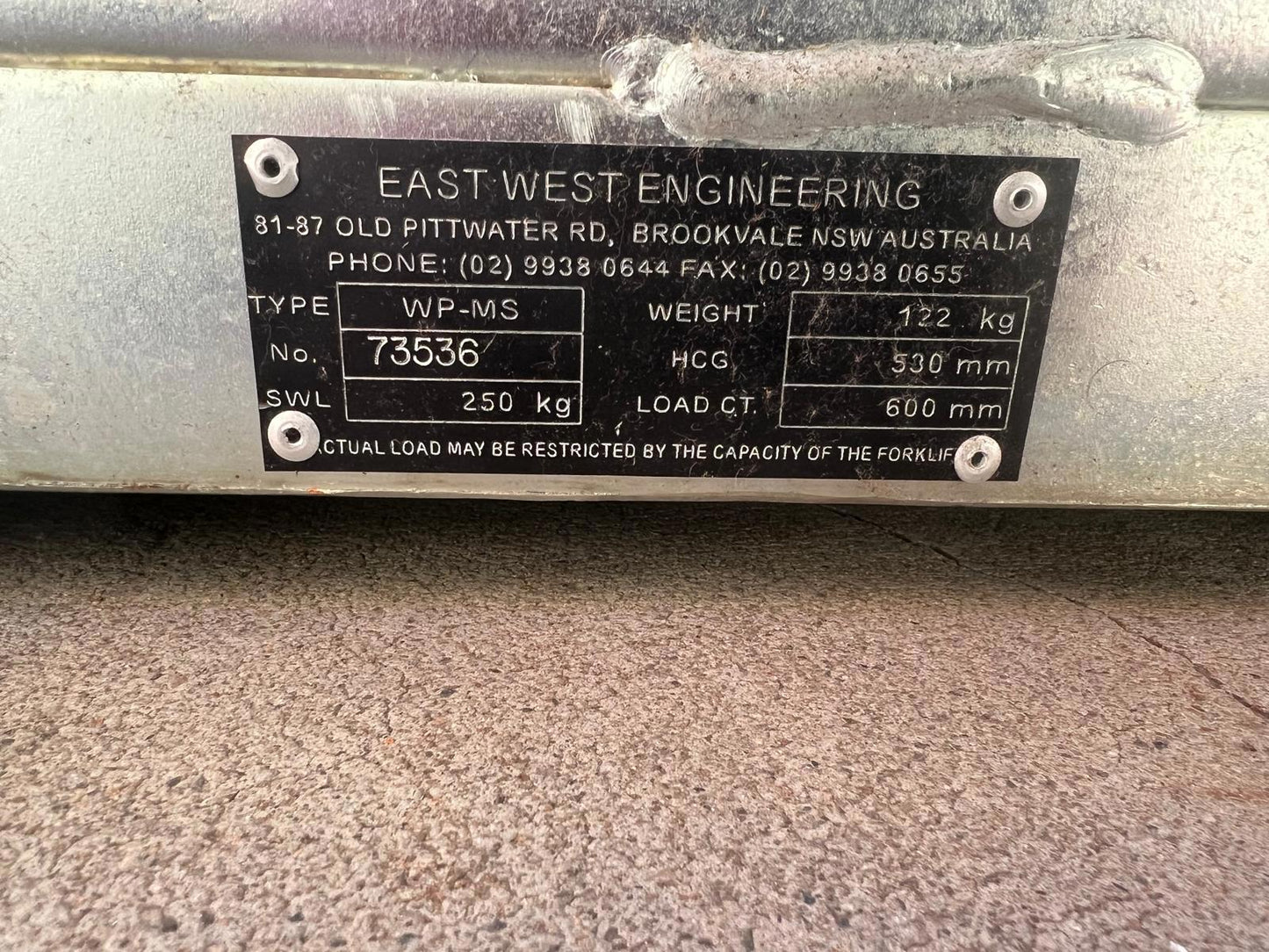 Forklift Work Platform Cage + Safety Harness Kit, WP-MS by East West Engineering