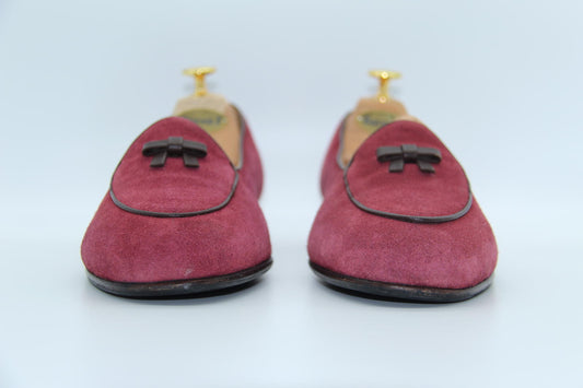 Bow-Tie Men's Loafers in Red Suede Size UK 7.5